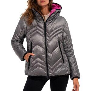 Jet Set Silver Chevron Quilted Reversible Ski Jacket